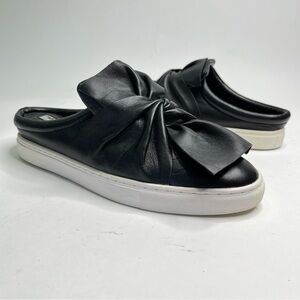HALOGEN Manny Black Leather Twist Knotted Bow Slip-on White Rubber Sneaker Shoes